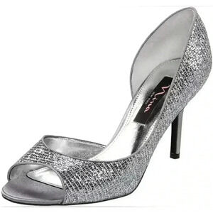Nina Fern-GM Silver Sparkle Heel Pumps, Size 9.5